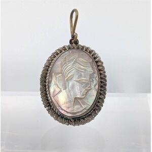 VTG Italian BA 800 Silver Carved Mother of Pearl Cameo Pendant Victorian Revival